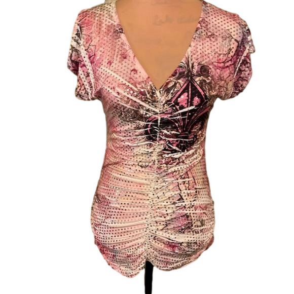 Body Central Tops - Body central shimmery pink body con top size medium